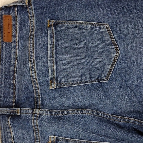 JUSTUSA Blue Whiskering Medium Wash Five Pocket Mid Rise Straight Leg Ankle Jean - Picture 12 of 15